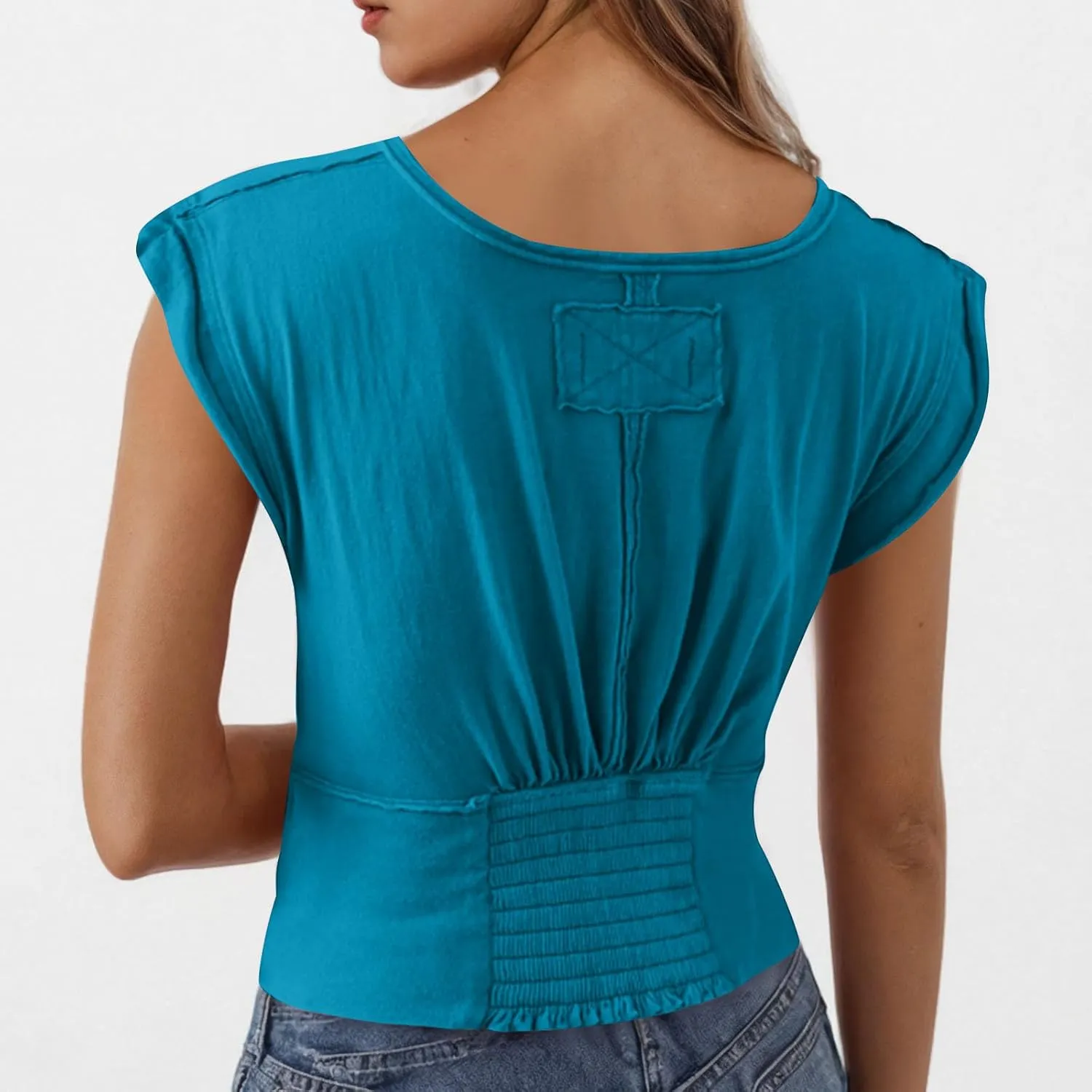 Womens Tank Top Sexy Deep V Neck Crop Tops Low Cut Summer Cap Sleeve T Shirts Y2k Slim Fit Tees