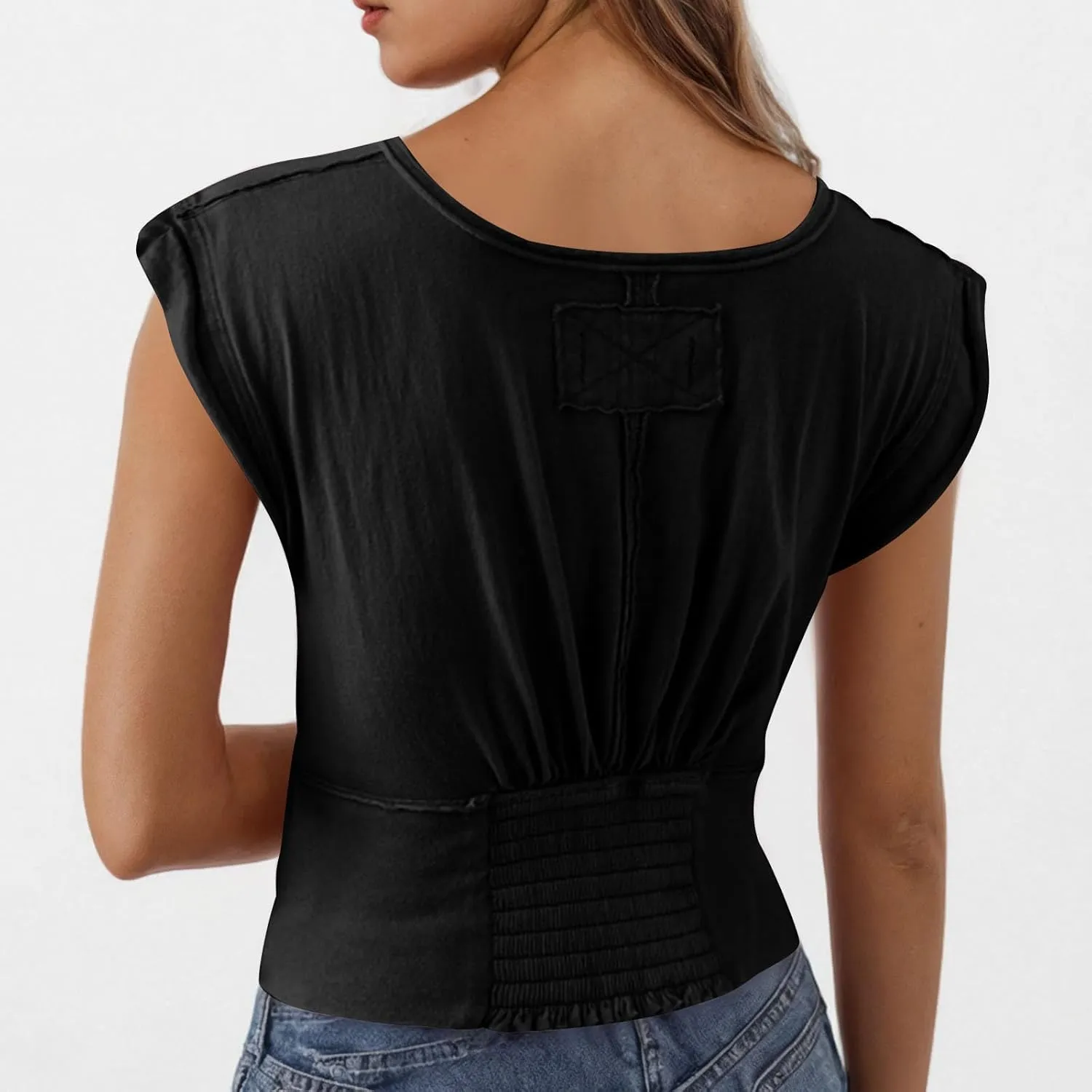 Womens Tank Top Sexy Deep V Neck Crop Tops Low Cut Summer Cap Sleeve T Shirts Y2k Slim Fit Tees