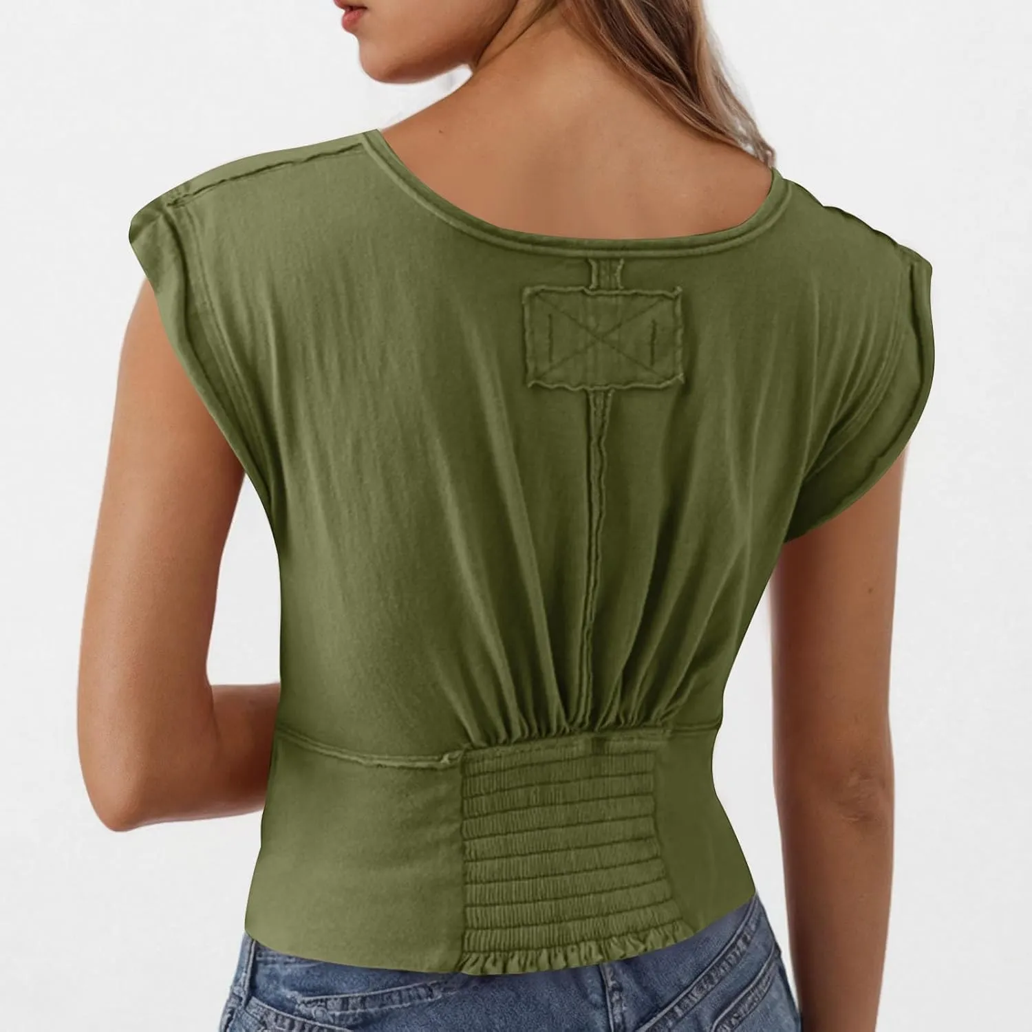 Womens Tank Top Sexy Deep V Neck Crop Tops Low Cut Summer Cap Sleeve T Shirts Y2k Slim Fit Tees