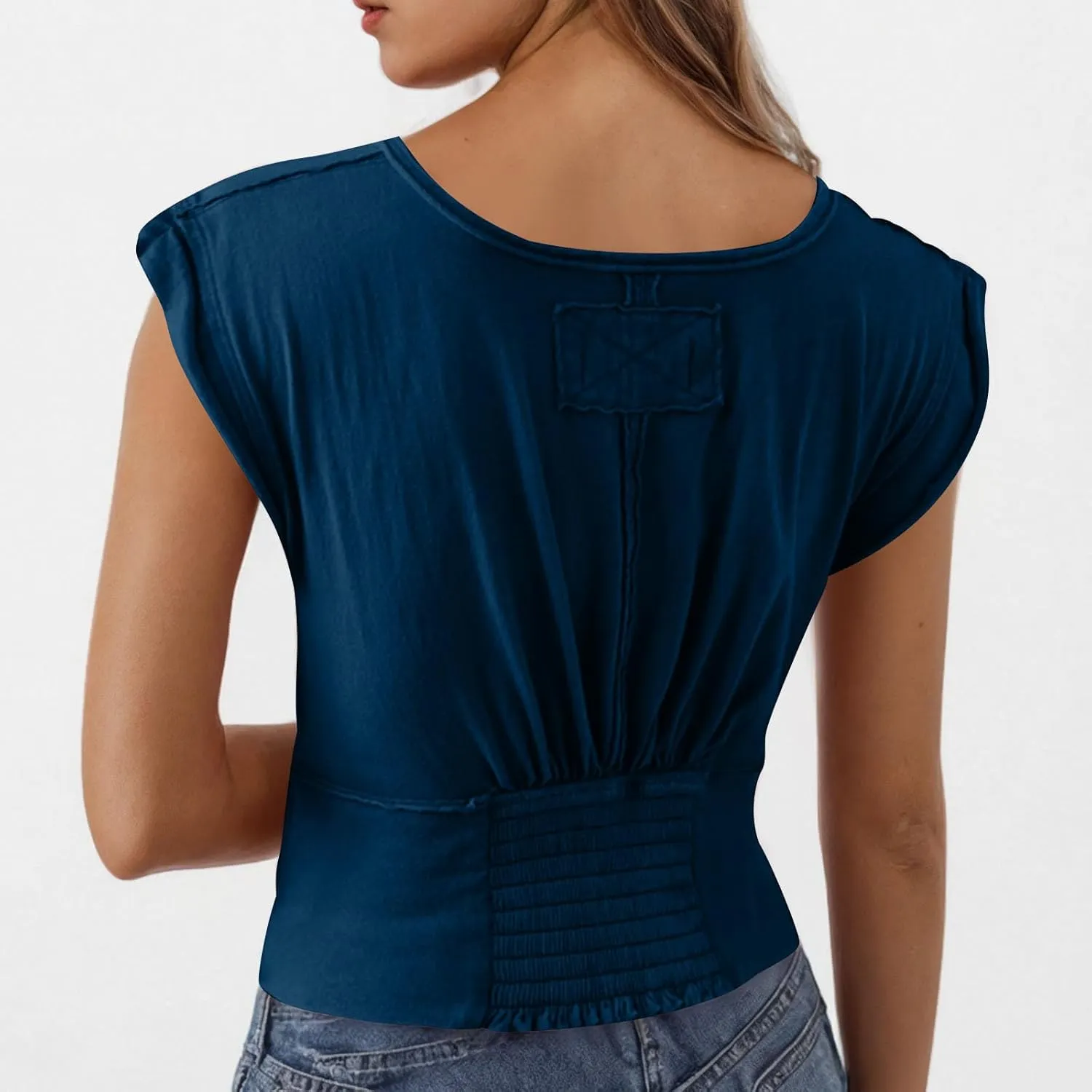 Womens Tank Top Sexy Deep V Neck Crop Tops Low Cut Summer Cap Sleeve T Shirts Y2k Slim Fit Tees