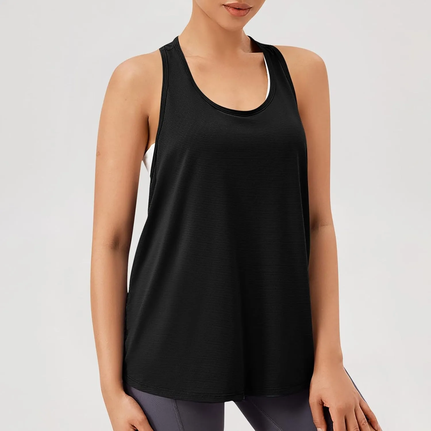 Womens Tank Tops Summer Beach Scoop Neck Sleeveless Shirts Casual Loose Fit Cute Basic T Shirts Solid Color Tees