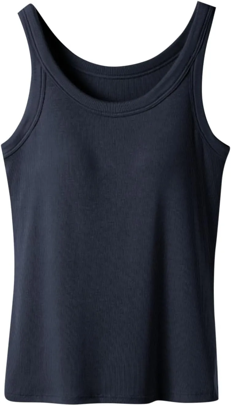 Womens Tank Tops with Built in Shelf Bra Casual Sleeveless Ribbed Sleeveless Gym Yoga Shirts Workout Camisole