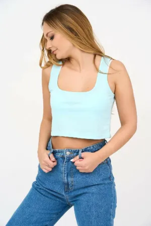 Women's Thick Straps U-Neck Crop Top in Bluish Green!