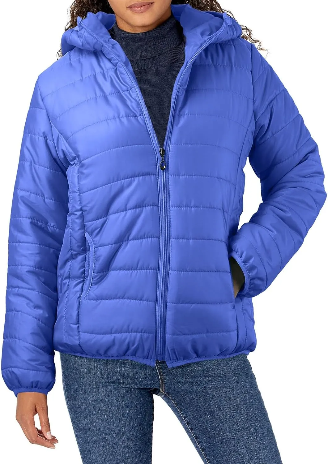 Women's Warm Puffer Coat Casual Lightweight Slim Winter Down Jacket Hooded Girl Zip Up Quilted Jackets with Pockets