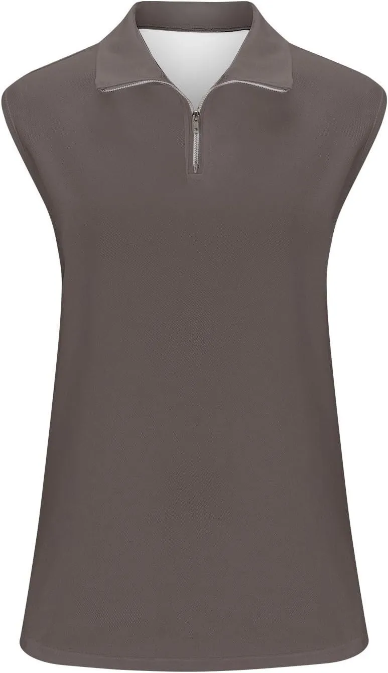 Women's Zip Up Tank Tops Sleeveless Golf Shirts Business Casual Tunics Top Mesh Athletic Workout Quick Dry Shirt