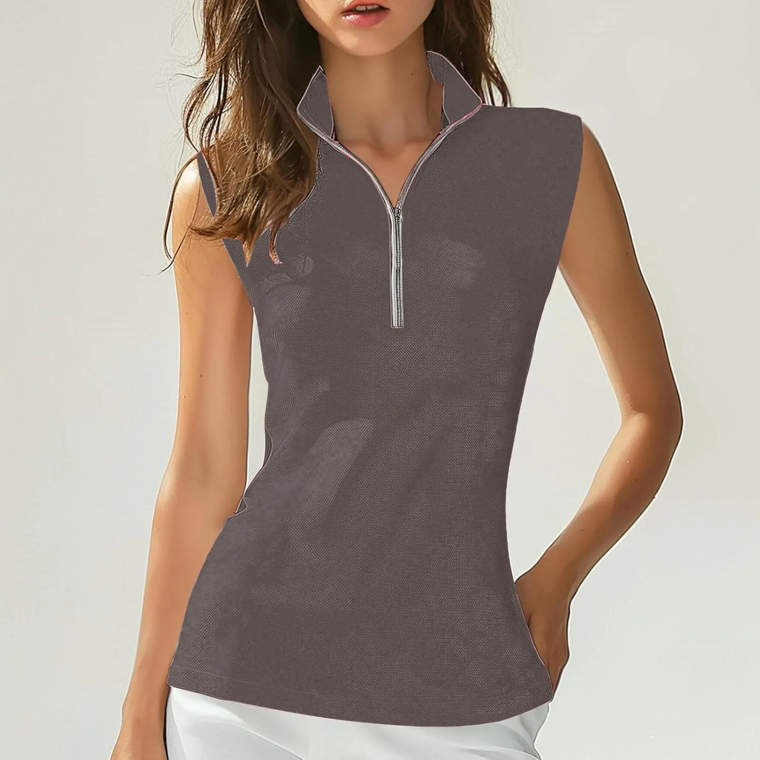 Women's Zip Up Tank Tops Sleeveless Golf Shirts Business Casual Tunics Top Mesh Athletic Workout Quick Dry Shirt