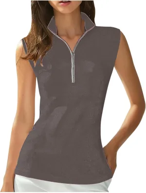 Women's Zip Up Tank Tops Sleeveless Golf Shirts Business Casual Tunics Top Mesh Athletic Workout Quick Dry Shirt