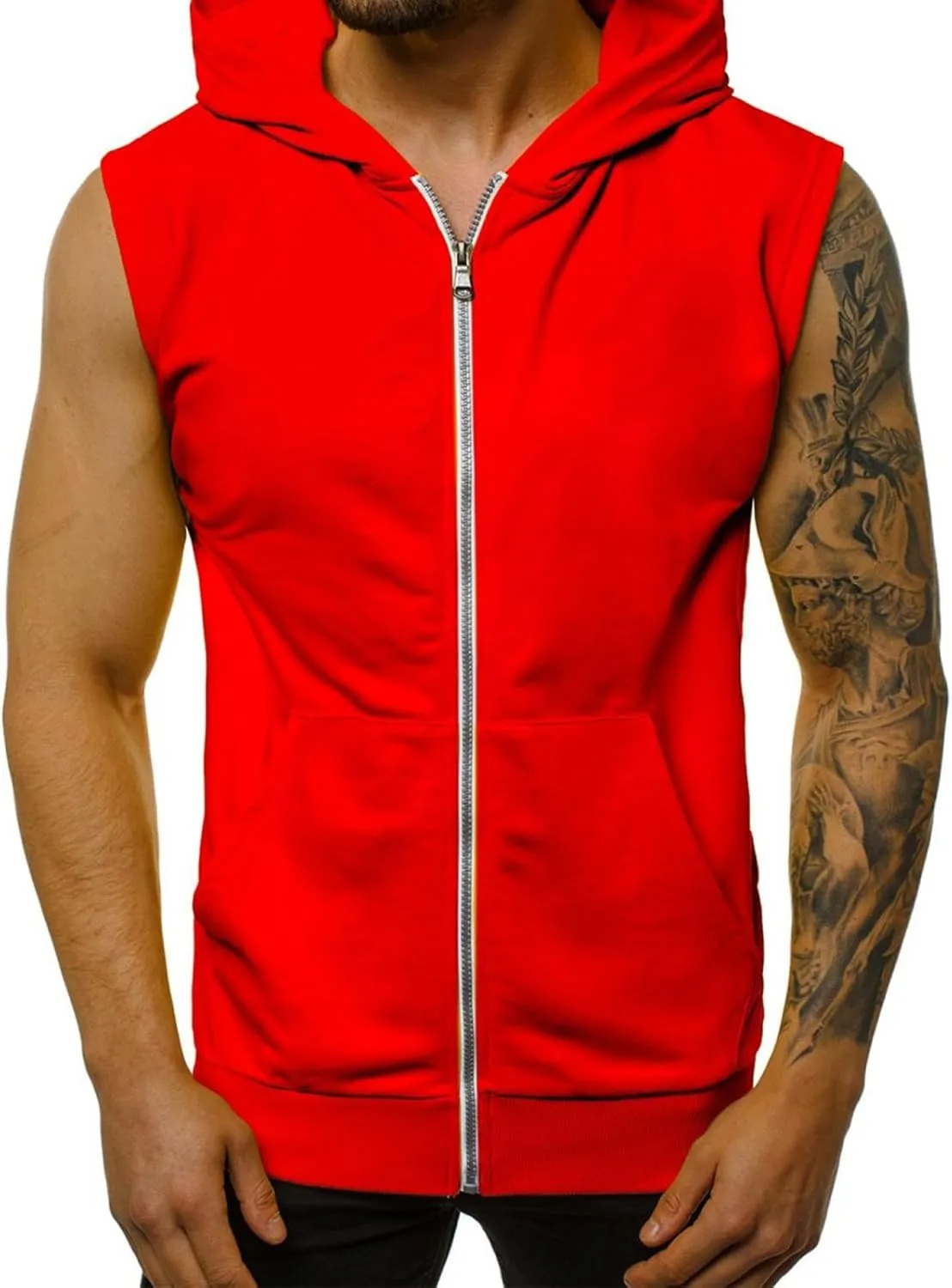 Workout Sleeveless Hoodies for Men Full-Zip Tank Tops Summer Shirts Muscle Fitted Athletic Tank Tops Summer Outfits