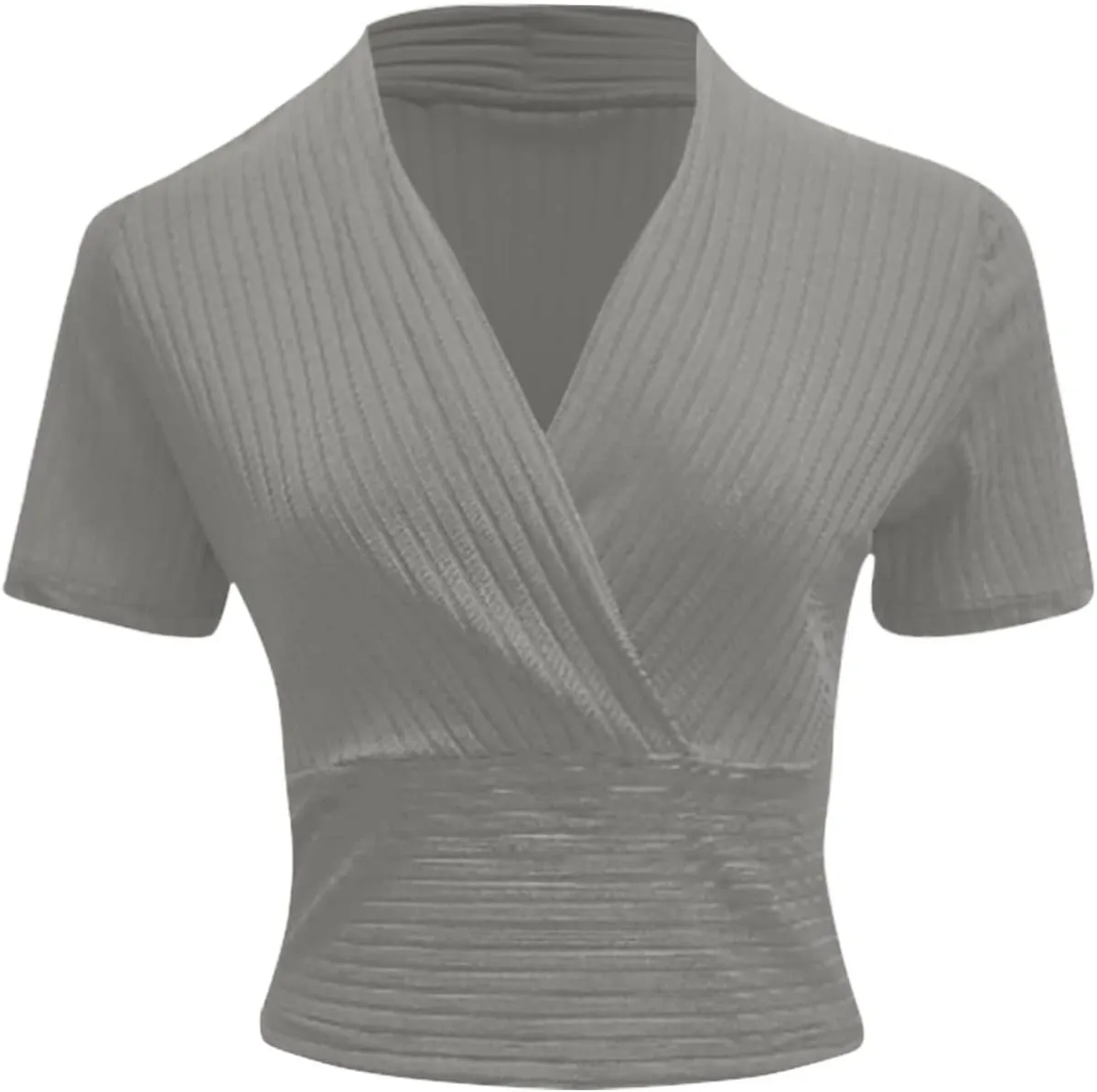 Workout Tops Womens Summer Sexy Short Sleeve Crop Top Solid Deep V Neck Shirts Casual Trendy Slim Fit Tees Blouses