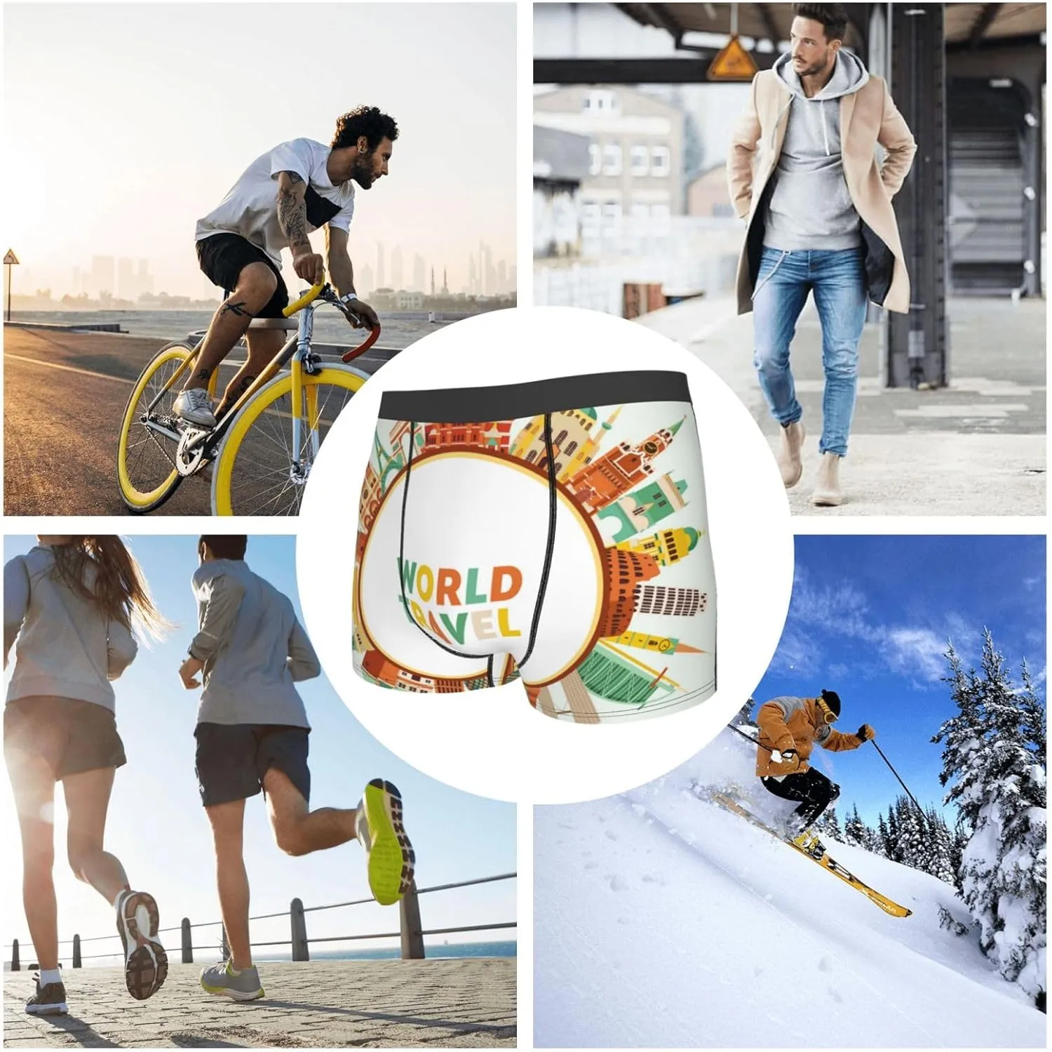 World Travel3 Print Boxer Briefs For Men Breathable Underwear-