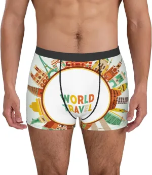 World Travel3 Print Boxer Briefs For Men Breathable Underwear-