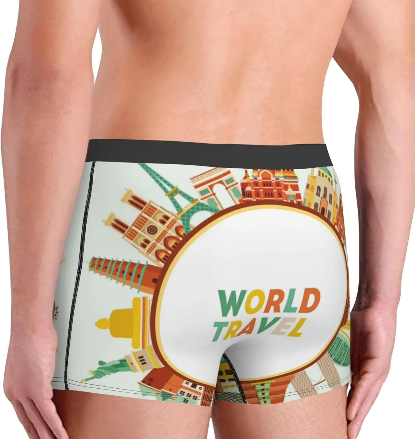 World Travel3 Print Boxer Briefs For Men Breathable Underwear-