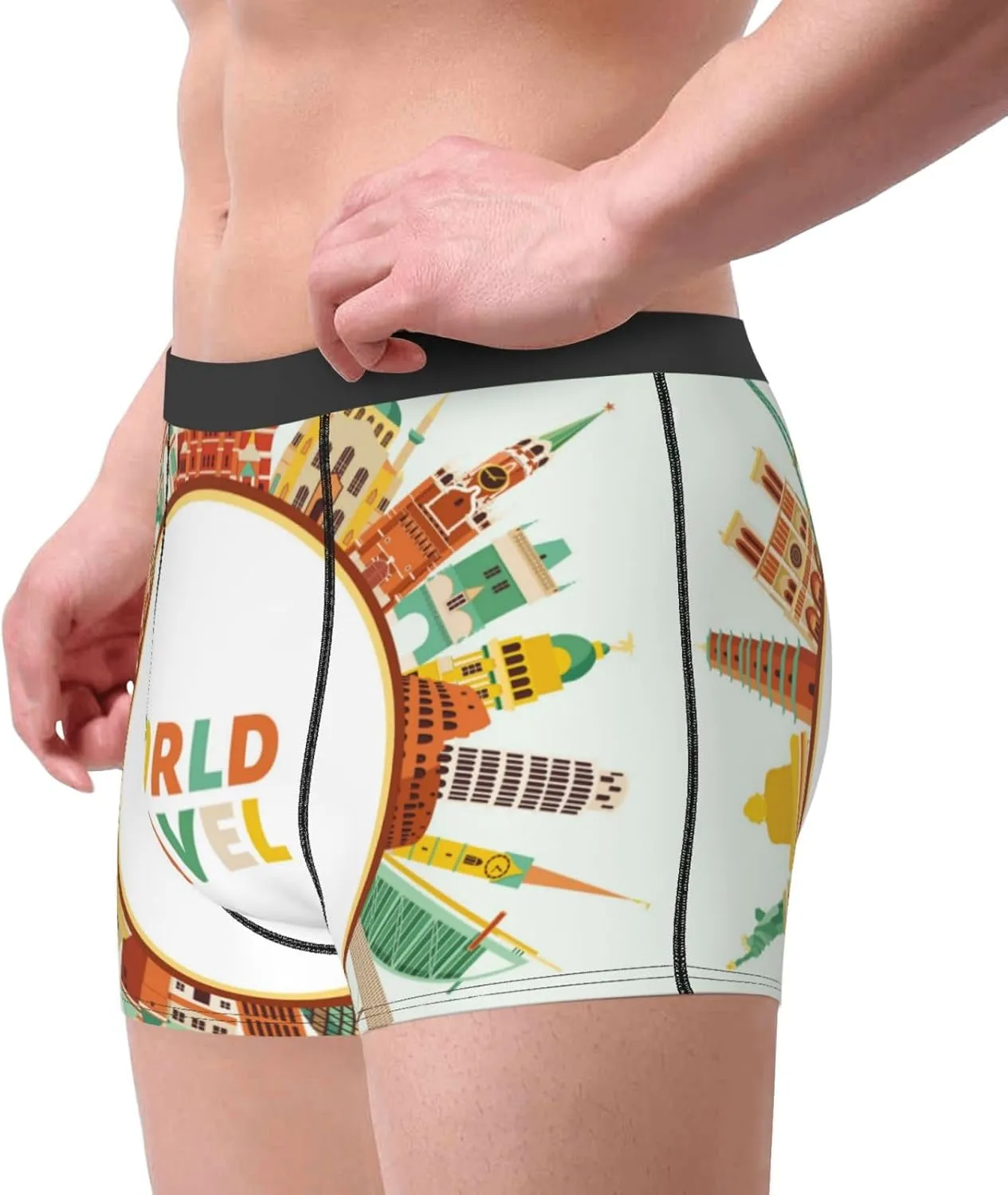 World Travel3 Print Boxer Briefs For Men Breathable Underwear-