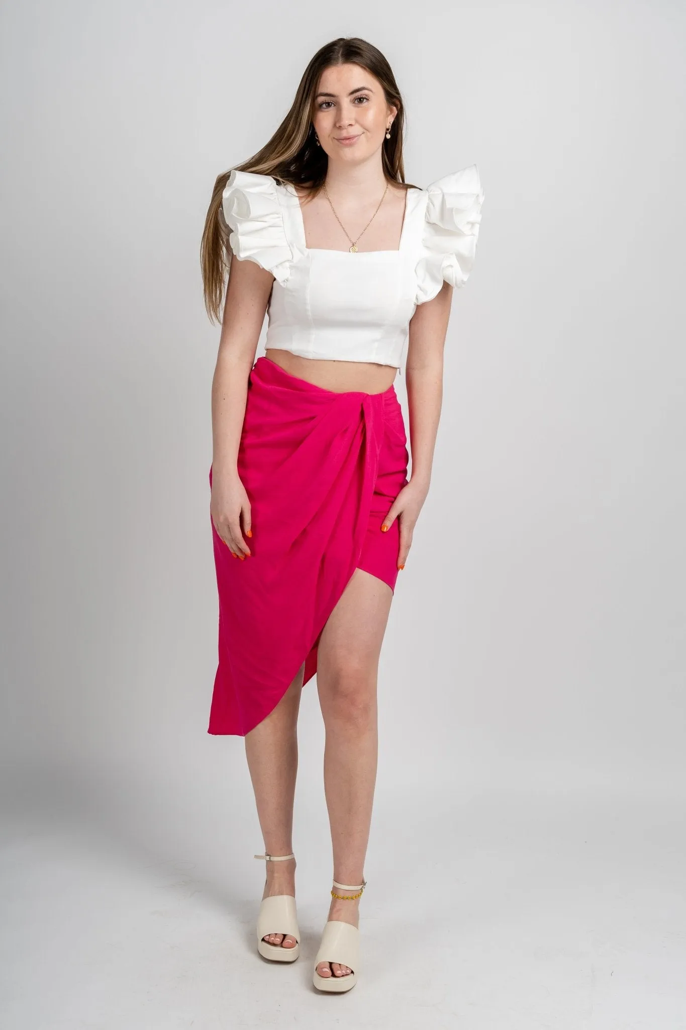 Wrap midi skirt hot pink