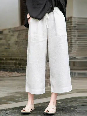 xakxx Simple Linen Column Elasticity Waist Pants