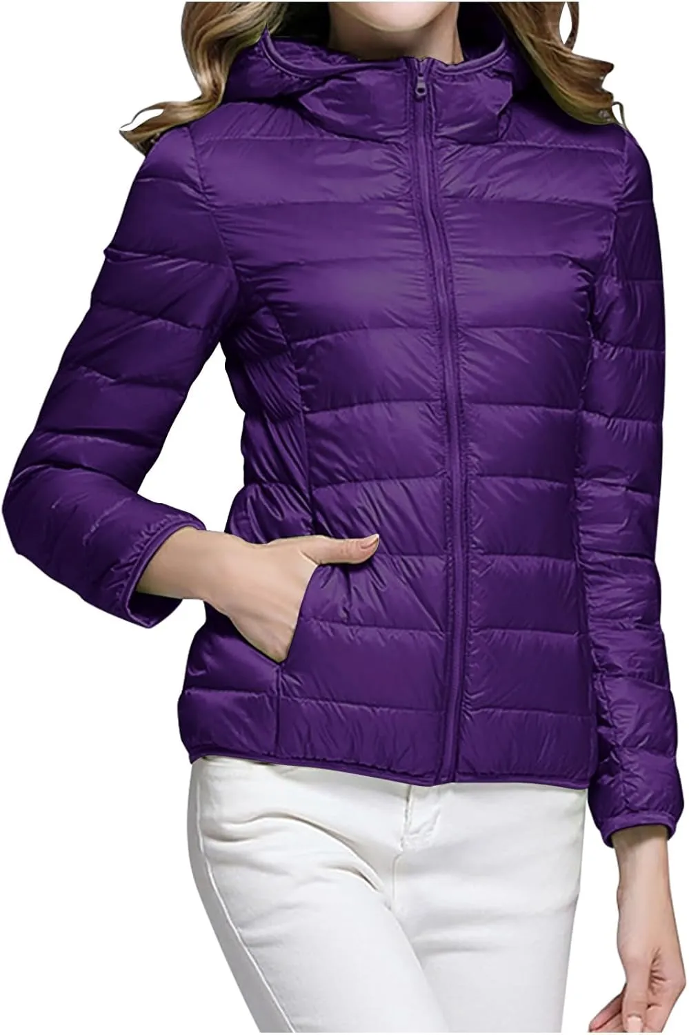 XUNRYAN Puffer Jacket Women Quilted Lightweight Winter Warm Down Coats Hooded Bubble Jackets Packable Outwear Basic Overcoat