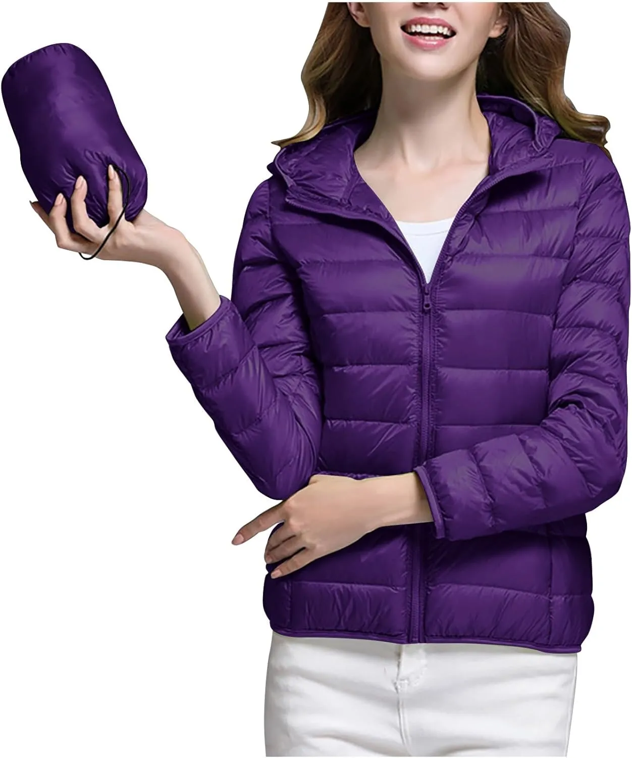 XUNRYAN Puffer Jacket Women Quilted Lightweight Winter Warm Down Coats Hooded Bubble Jackets Packable Outwear Basic Overcoat