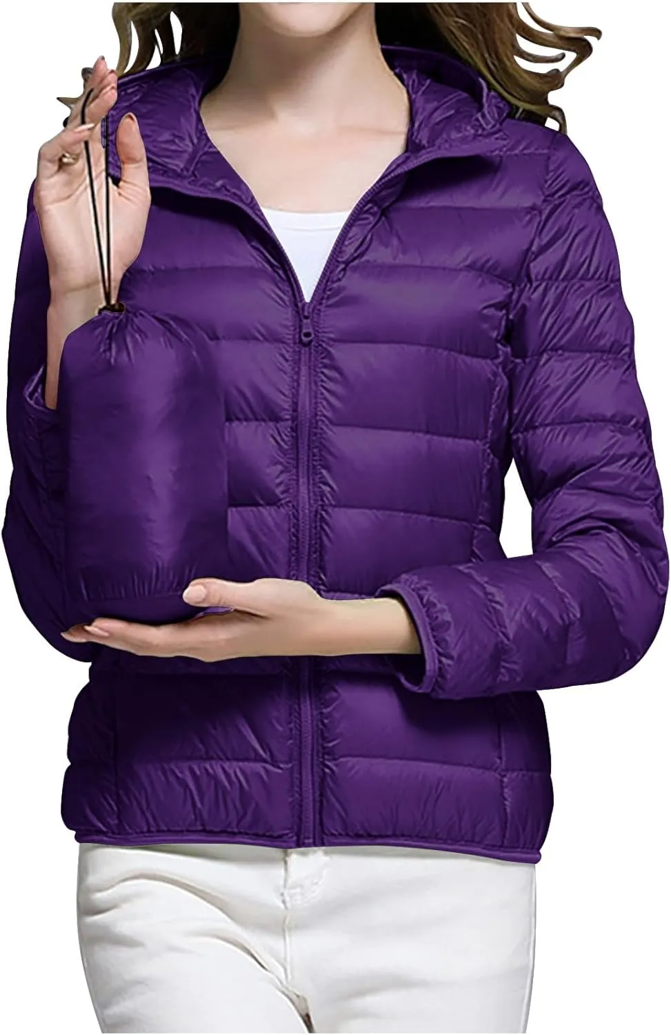 XUNRYAN Puffer Jacket Women Quilted Lightweight Winter Warm Down Coats Hooded Bubble Jackets Packable Outwear Basic Overcoat
