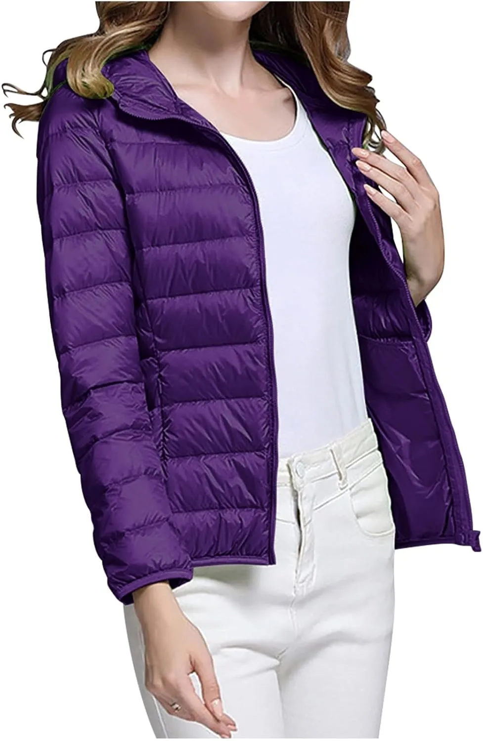 XUNRYAN Puffer Jacket Women Quilted Lightweight Winter Warm Down Coats Hooded Bubble Jackets Packable Outwear Basic Overcoat