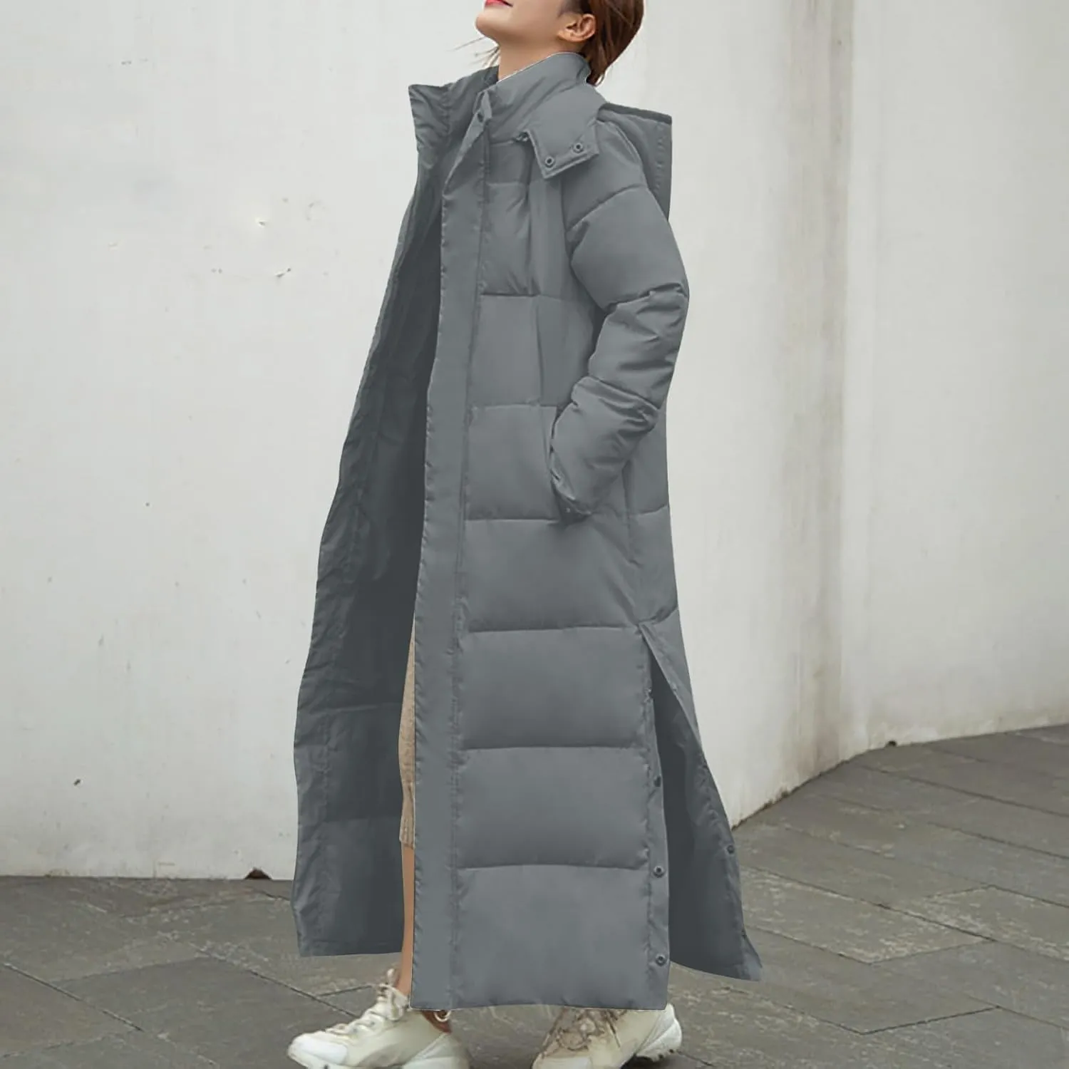 XUNRYAN Winter Coat Women Maxi Long Puffer Jackets Quilted Thick Parka Cotton Down Anorak Hooded Fashion Outwear Pockets