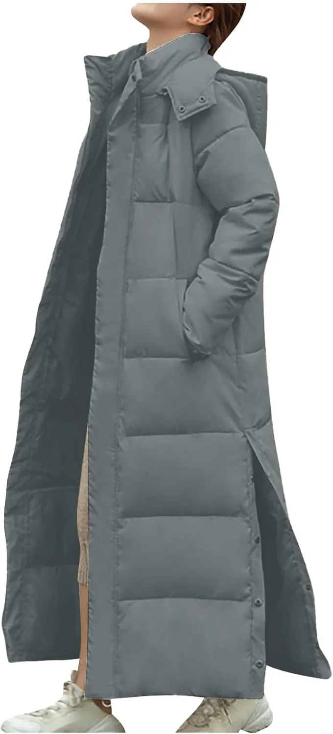 XUNRYAN Winter Coat Women Maxi Long Puffer Jackets Quilted Thick Parka Cotton Down Anorak Hooded Fashion Outwear Pockets