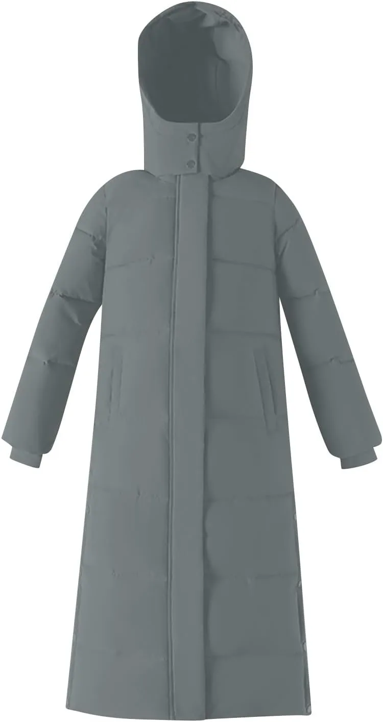 XUNRYAN Winter Coat Women Maxi Long Puffer Jackets Quilted Thick Parka Cotton Down Anorak Hooded Fashion Outwear Pockets