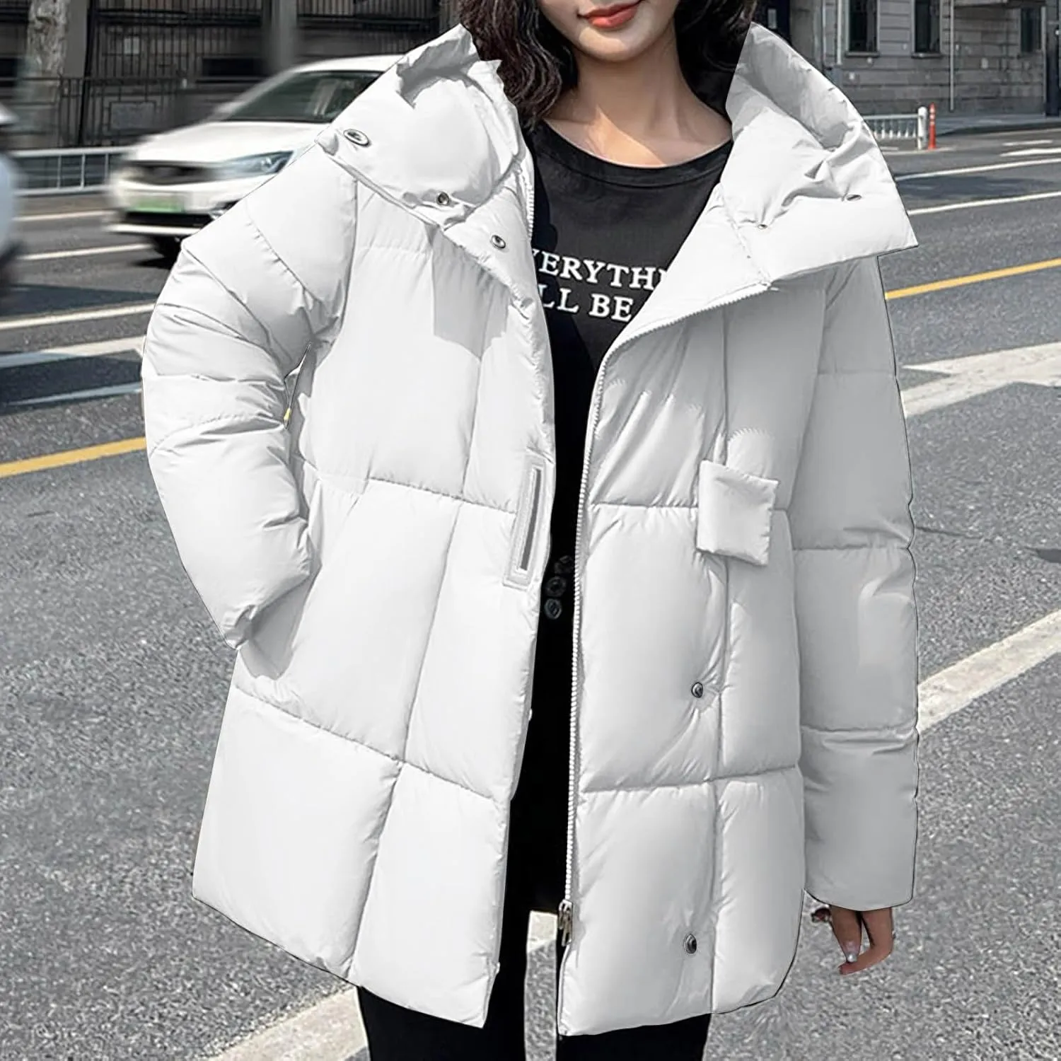 XUNRYAN Winter Warm Down Coat Women Puffer Jackets Fashion Hooded Anorak Parka Thicken Quilted Jackets Full Zip Outerwear