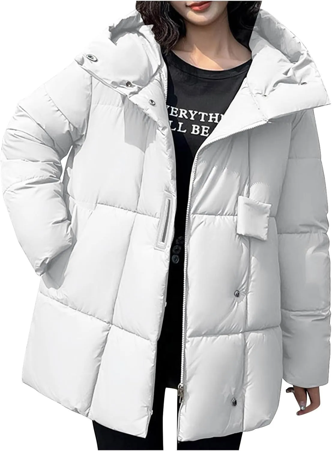 XUNRYAN Winter Warm Down Coat Women Puffer Jackets Fashion Hooded Anorak Parka Thicken Quilted Jackets Full Zip Outerwear