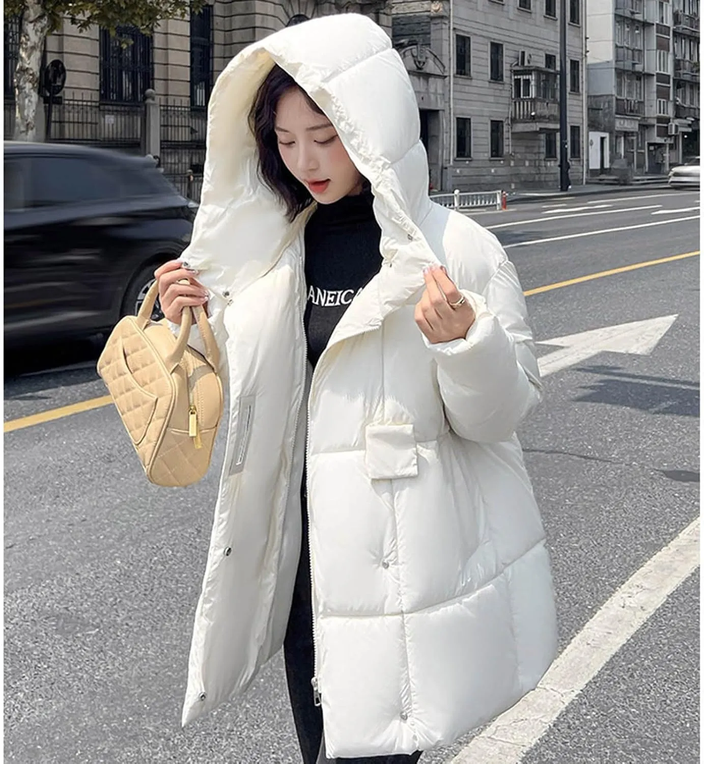 XUNRYAN Winter Warm Down Coat Women Puffer Jackets Fashion Hooded Anorak Parka Thicken Quilted Jackets Full Zip Outerwear