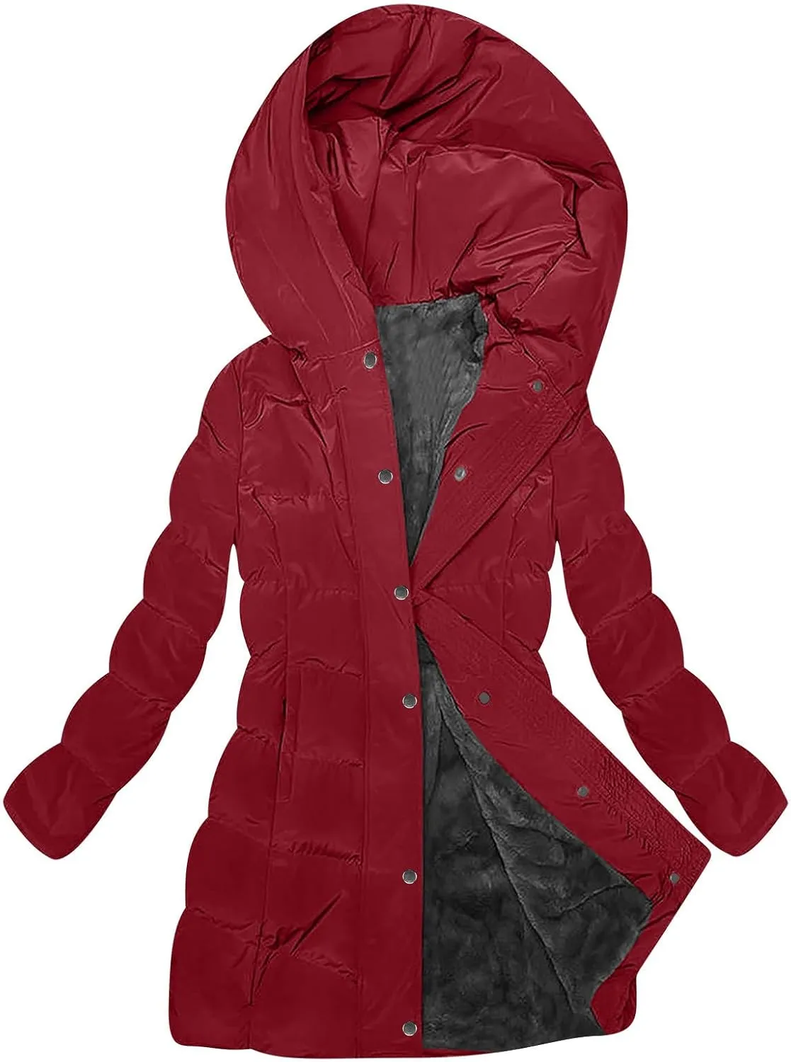 XUNRYAN Womens Puffer Sherpa Jackets Winter Warm Coat Mid Long Quilted Fleece Down Jacket Hooded Thick Anorak Parka Outerwear