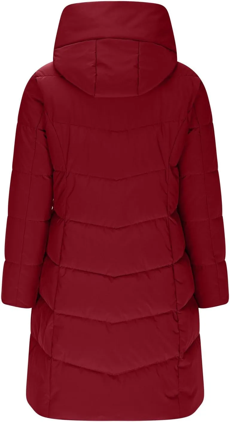 XUNRYAN Womens Puffer Sherpa Jackets Winter Warm Coat Mid Long Quilted Fleece Down Jacket Hooded Thick Anorak Parka Outerwear