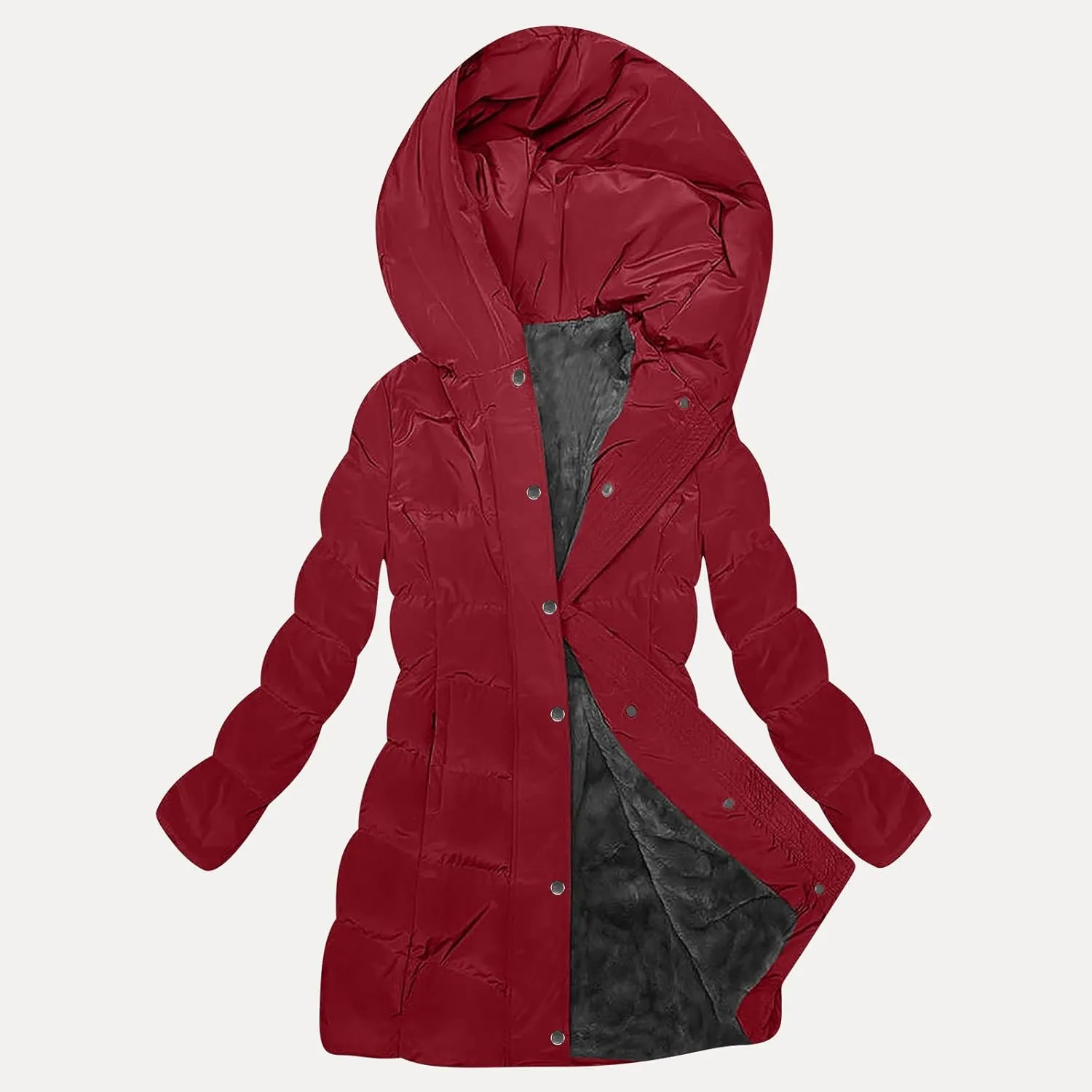 XUNRYAN Womens Puffer Sherpa Jackets Winter Warm Coat Mid Long Quilted Fleece Down Jacket Hooded Thick Anorak Parka Outerwear