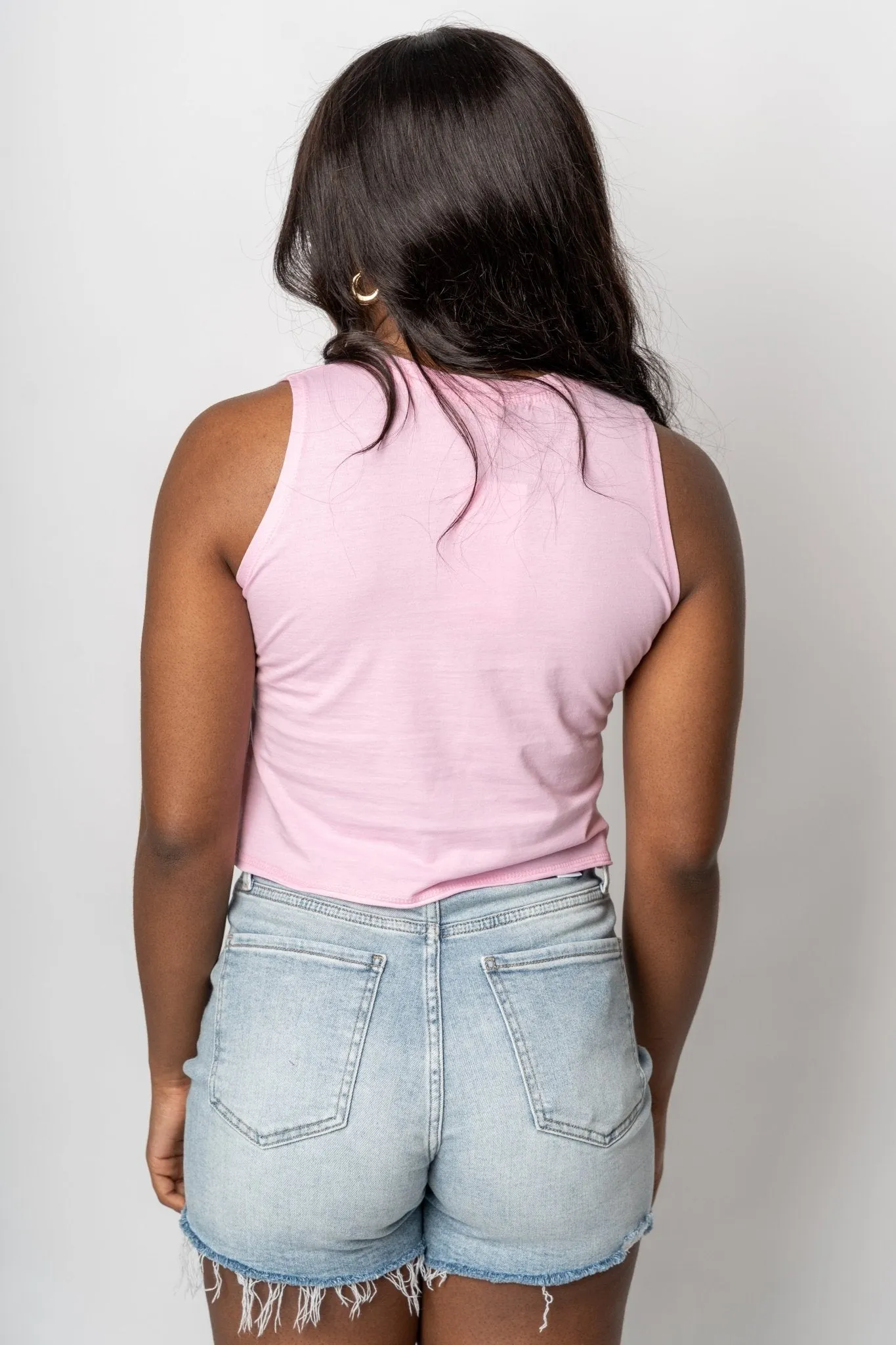 Yeehaw graphic crop tank top pink