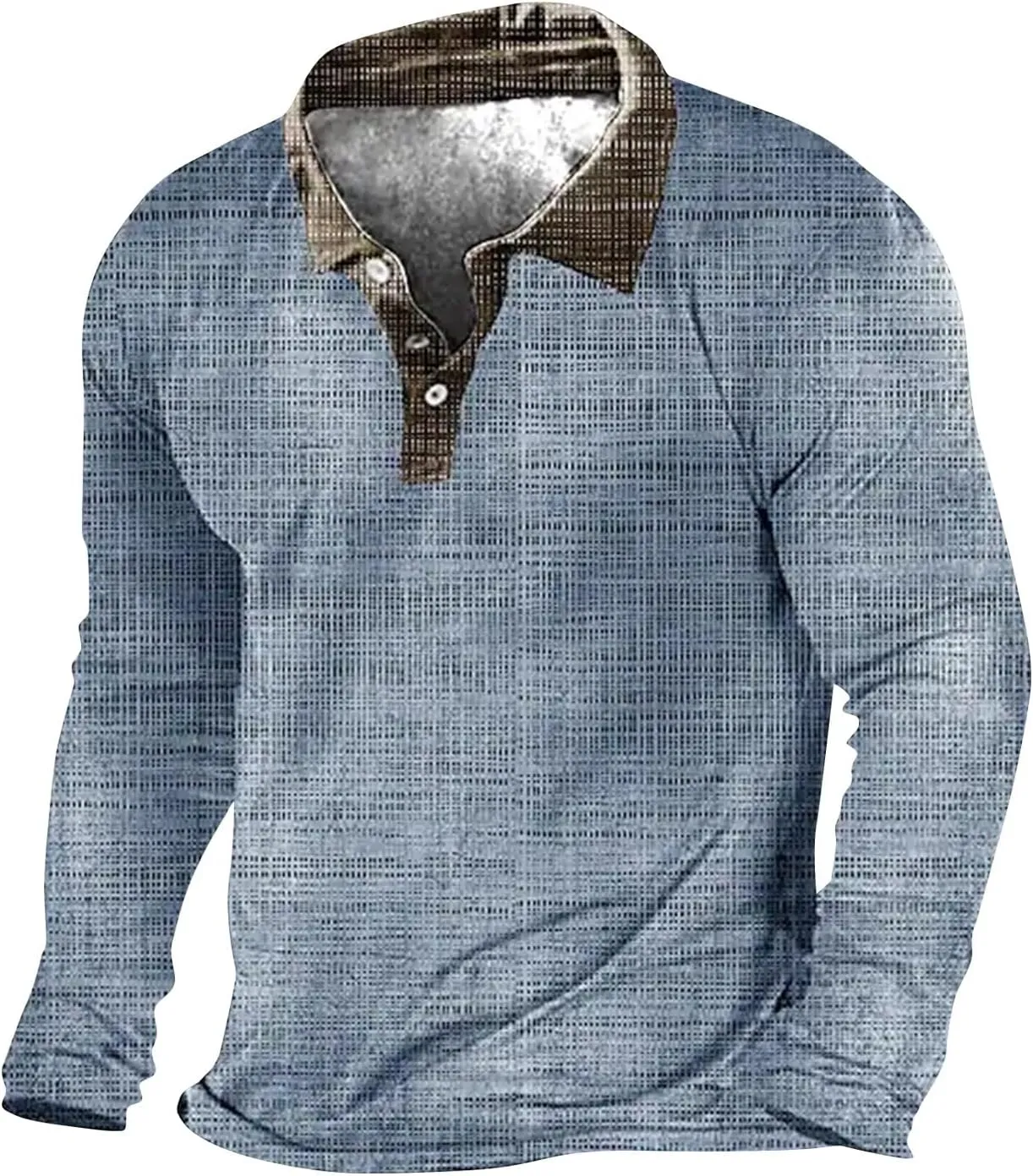 Ymosrh Men's Polo Shirts V-Neck Sweater 3D Digital Printing Stand Collar 3 Button Vintage Shirts, M-3XL