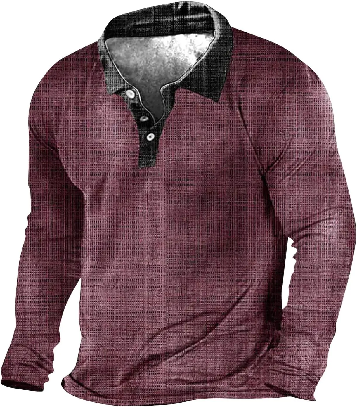 Ymosrh Men's Polo Shirts V-Neck Sweater 3D Digital Printing Stand Collar 3 Button Vintage Shirts, M-3XL