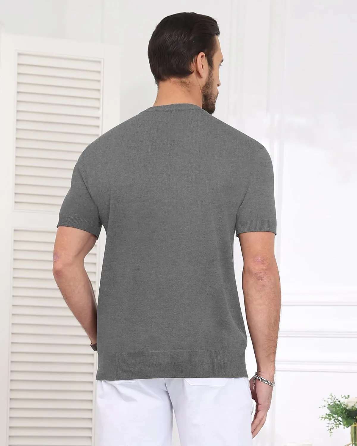 YTD Men's Knit Casual Button Down Shirts Short Sleeve Textured Summer Beach Shirts