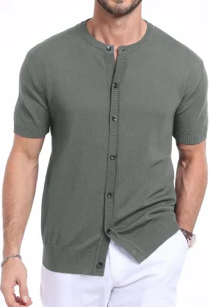 YTD Men's Knit Casual Button Down Shirts Short Sleeve Textured Summer Beach Shirts