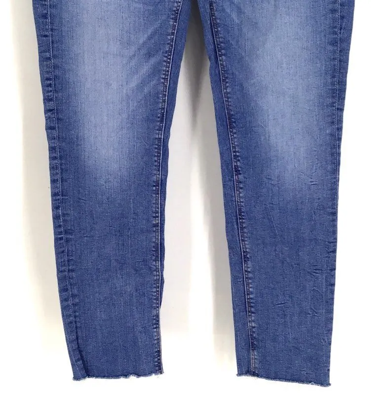 Zara Women's Blue Medium Wash Raw Hem Denim Skinny Jeans - Size 12