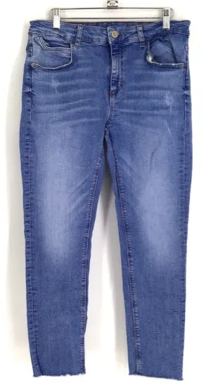Zara Women's Blue Medium Wash Raw Hem Denim Skinny Jeans - Size 12