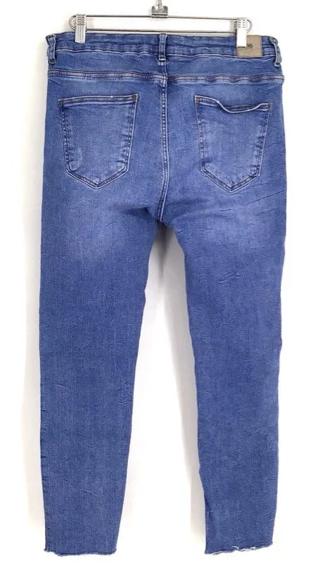 Zara Women's Blue Medium Wash Raw Hem Denim Skinny Jeans - Size 12
