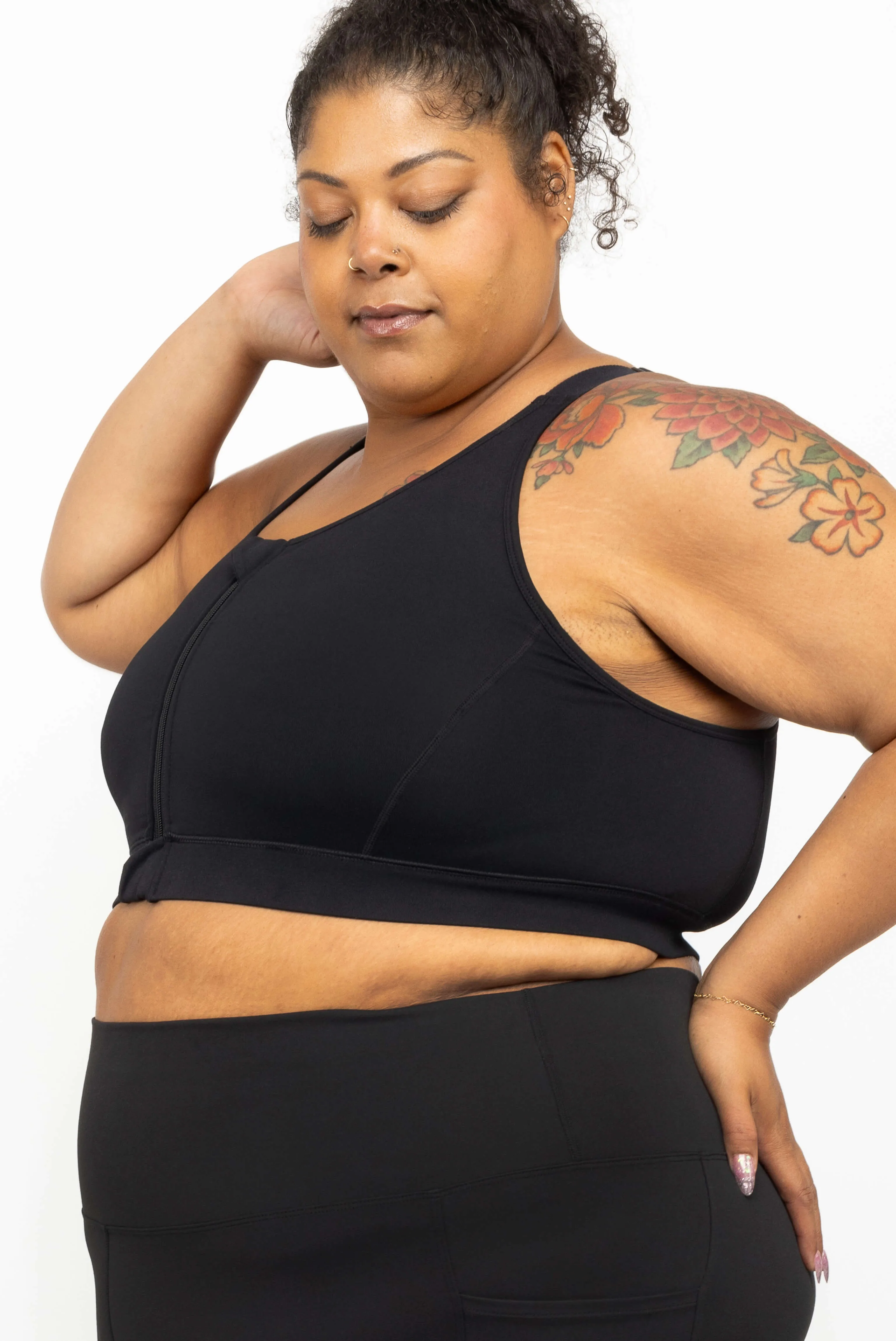 Zip Front Sports Bra - Black