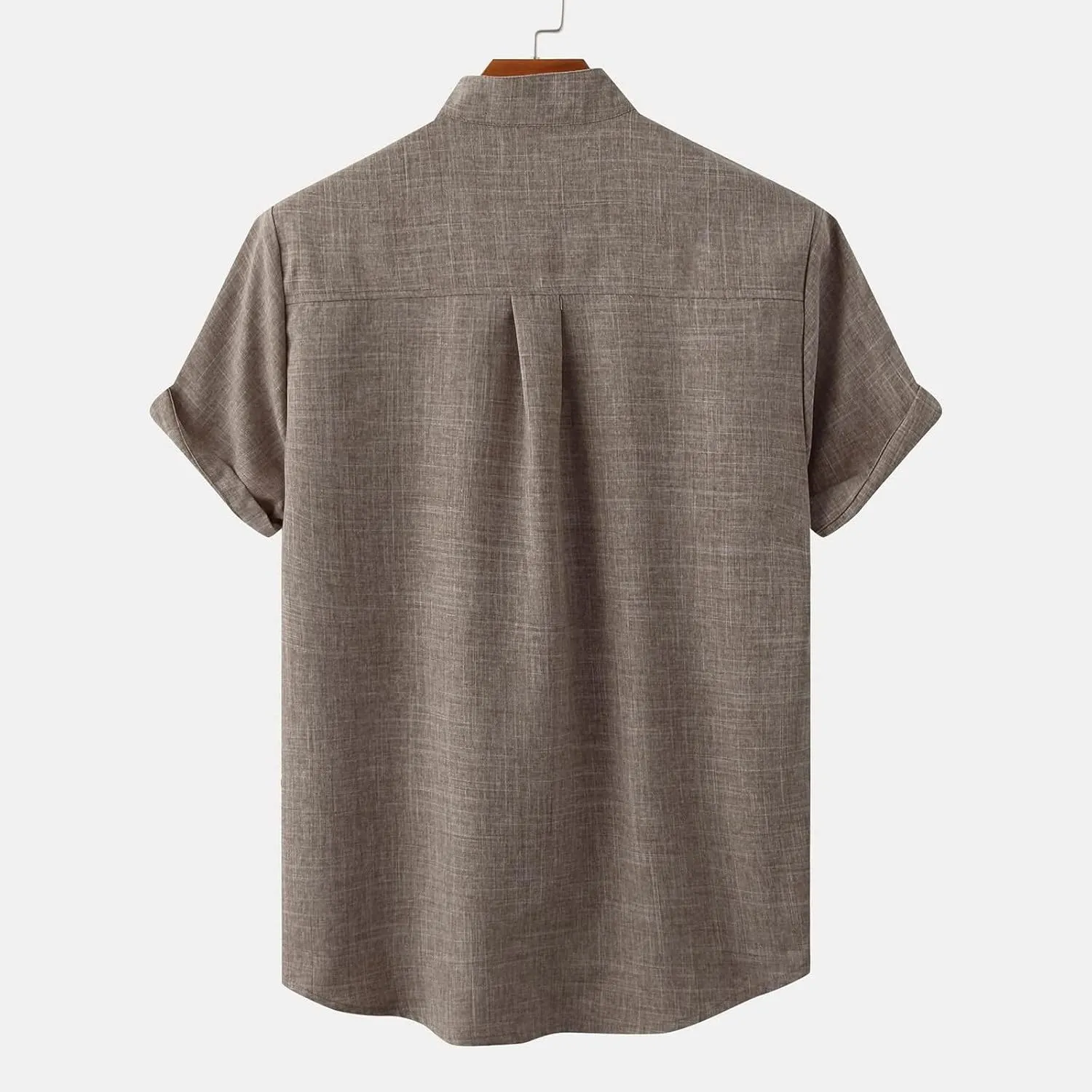 ZWRXW Men's Linen Shirts Short Sleeve Summer Casual Button Down Stand Collar Beach Lightweight Tops Tee