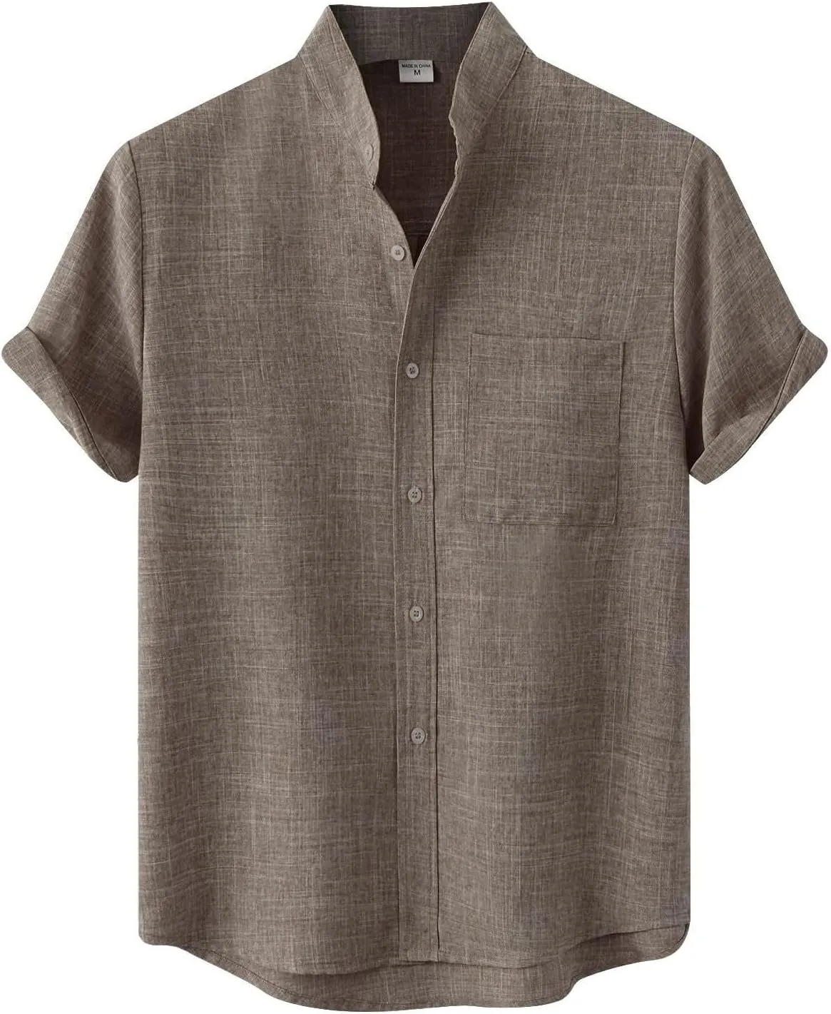 ZWRXW Men's Linen Shirts Short Sleeve Summer Casual Button Down Stand Collar Beach Lightweight Tops Tee