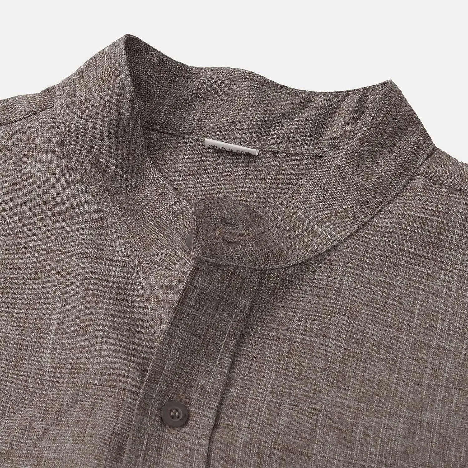 ZWRXW Men's Linen Shirts Short Sleeve Summer Casual Button Down Stand Collar Beach Lightweight Tops Tee