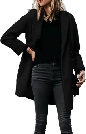 ZWRXW Womens Wool Trench Coats Fashion Notch Lapel Collar Peacoats Plus Size Casual Button Winter Fall Long Jackets
